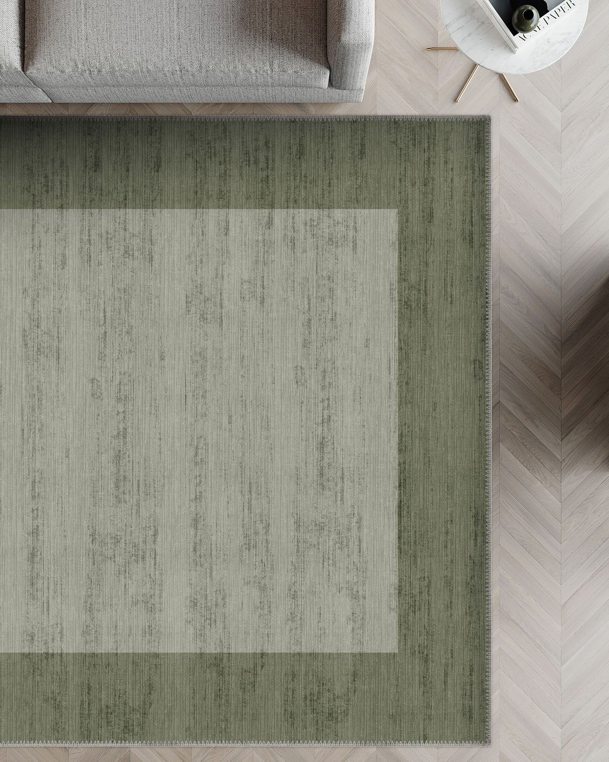 Savannah Bordered Green Rug