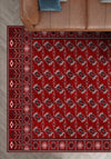 Red bokhara rug for living room.
