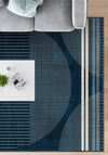 Navy geometric rug for living room.