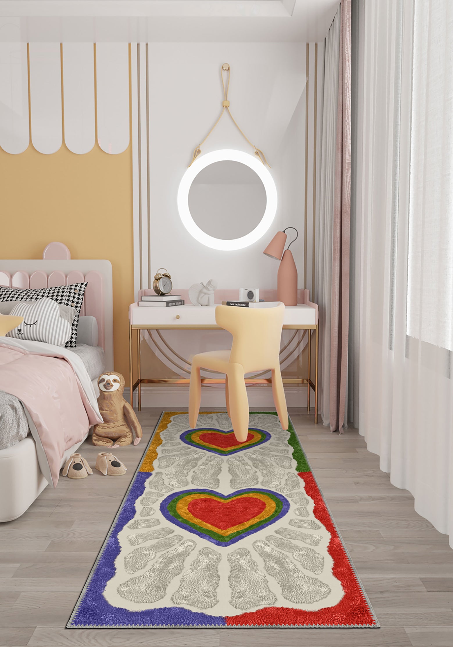 Heart rug runner for kids room.