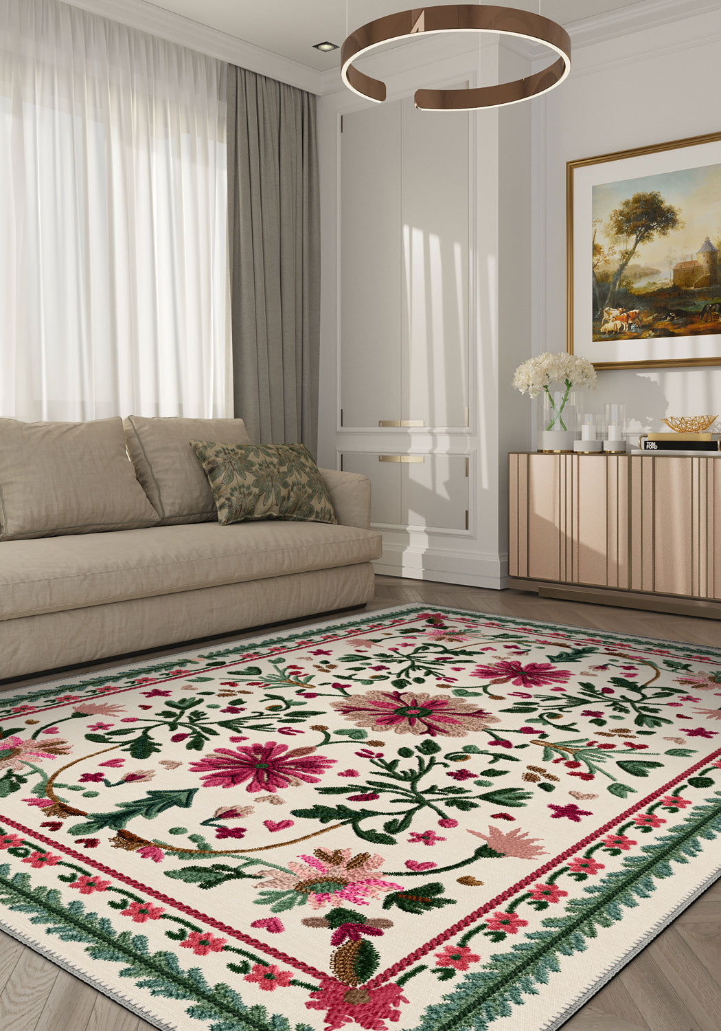 Floral turkish rug for living room.