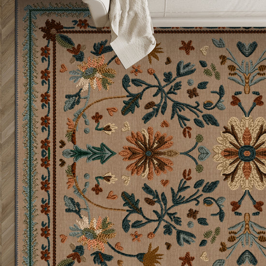 Brown anatolian rug for living room.