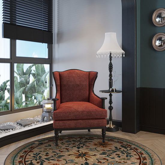 Brown round rug for living room.