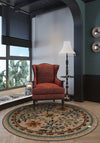 Brown round rug for living room.