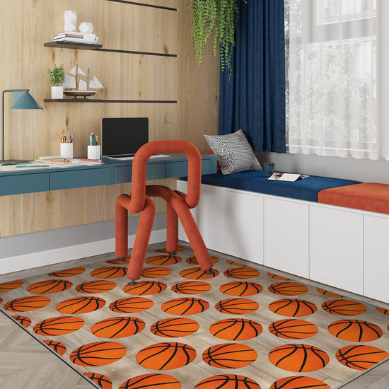 Basketball rug in a kids room.