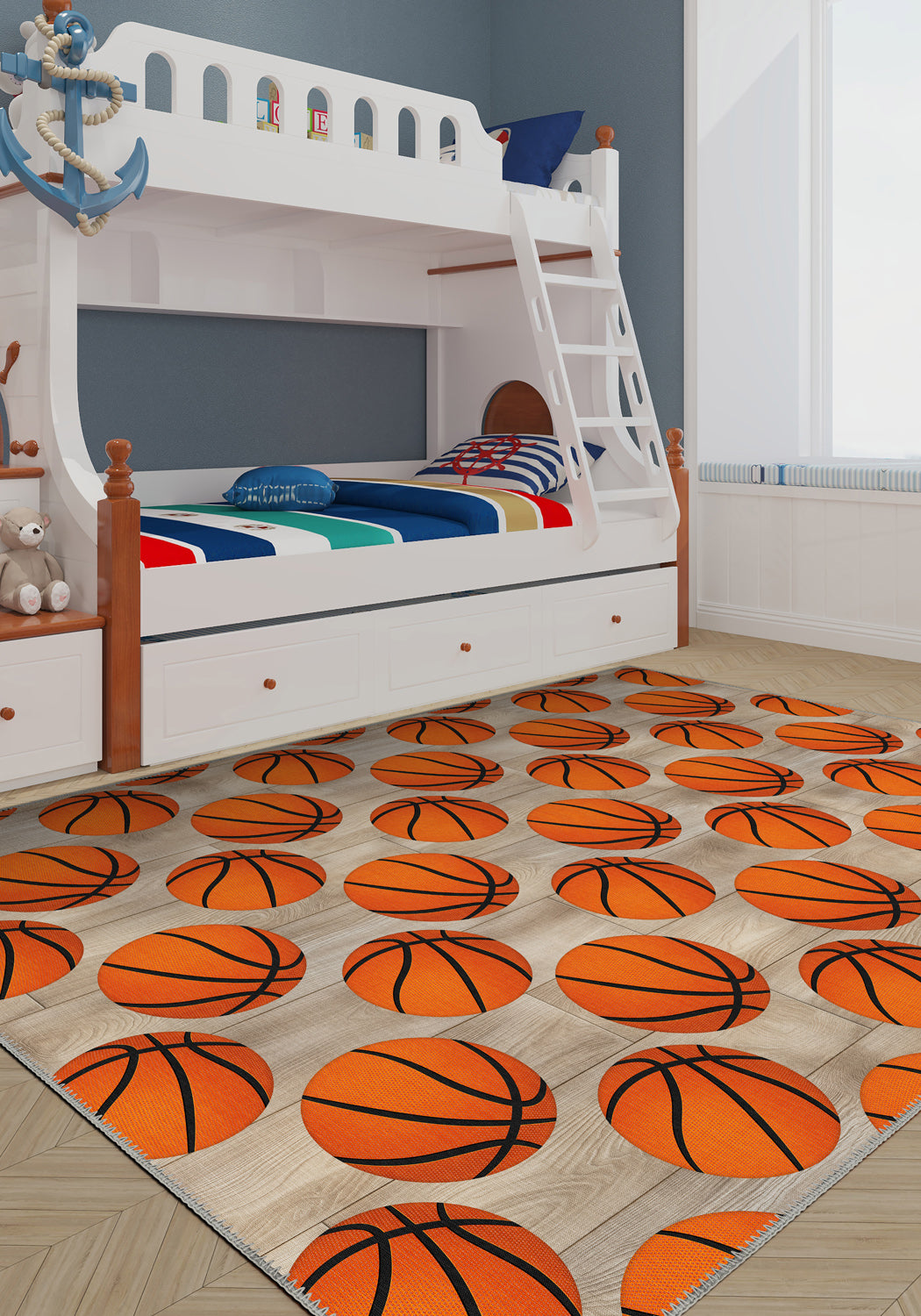 Basketball rug in a children room.