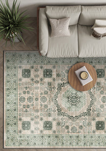 Sage green Mamluk rug for living room.