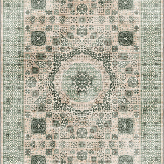 Sage green Persian rug.