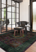 Teal and purple Mamluk rug for living room.