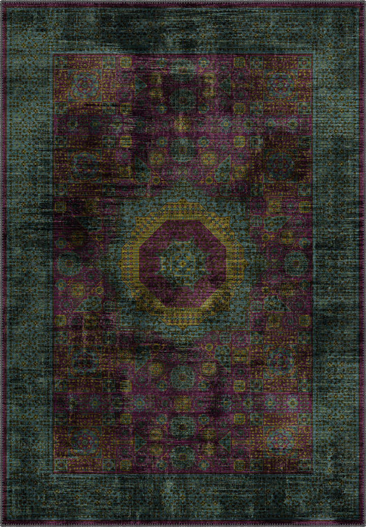 Teal and purple vintage rug for living room.