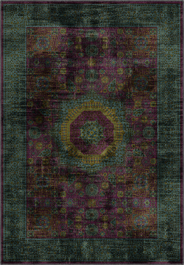 Teal and purple vintage rug for living room.