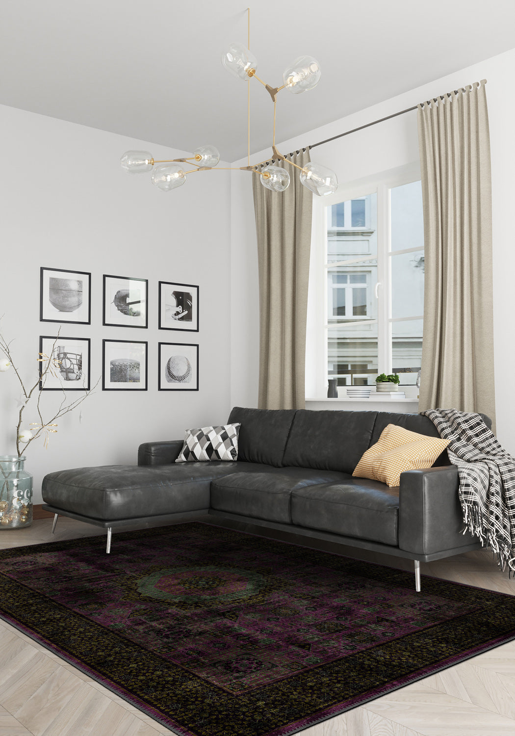 Purple vintage rug for living room.