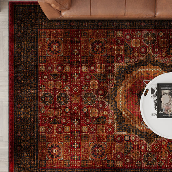 Vintage-style red Persian rug for the living room.