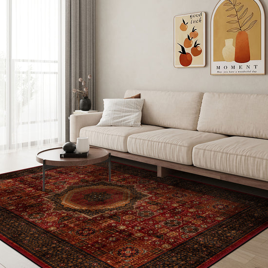 Classic red Persian rug featuring a vintage-inspired design for living room.
