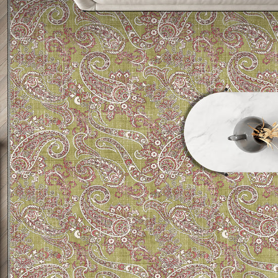 Lime paisley rug for living room.