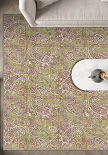 Lime paisley rug for living room.