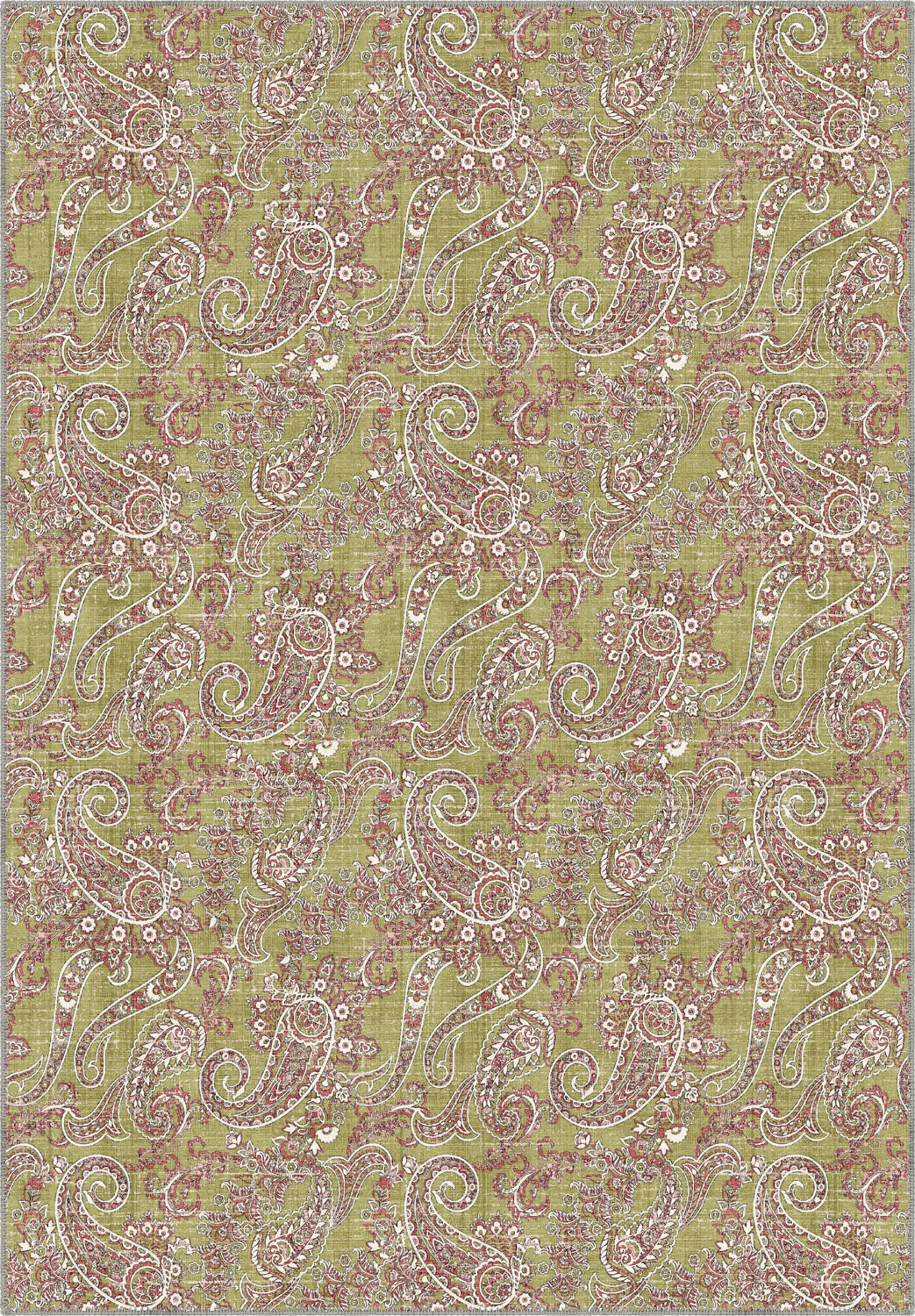 Olive green paisley rug for living room.