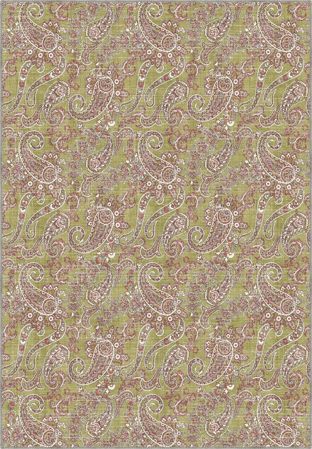 Olive green paisley rug for living room.