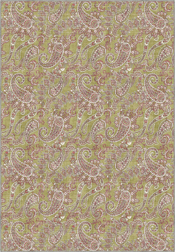 Olive green paisley rug for living room.