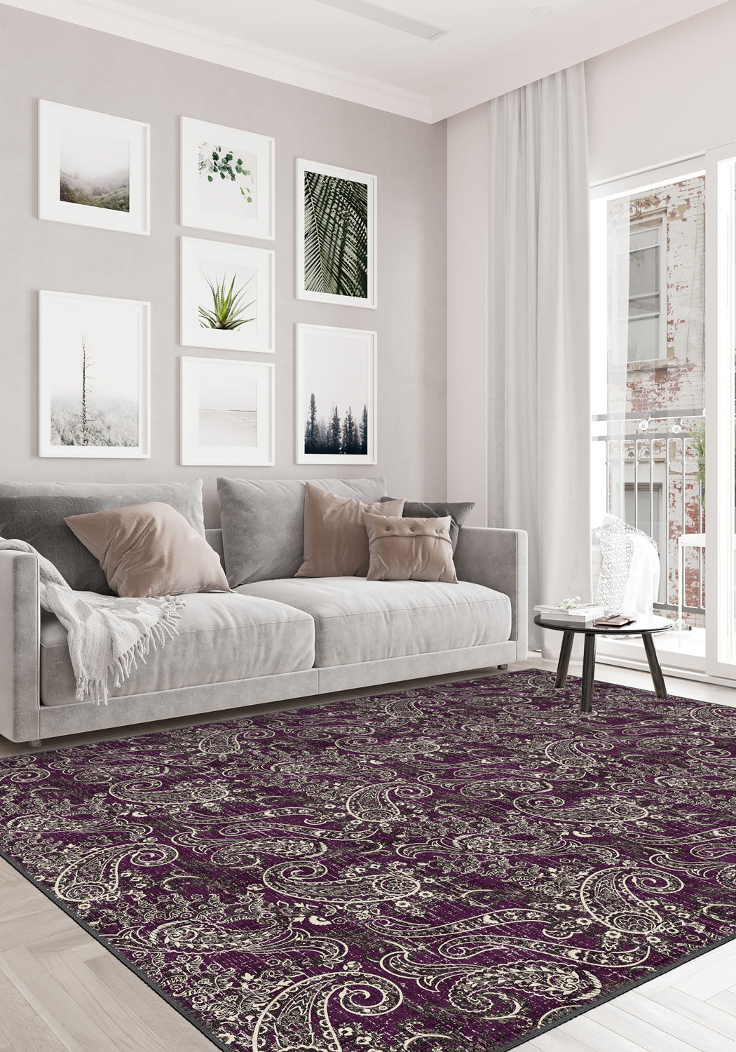 Paisley patterned rug in purple.