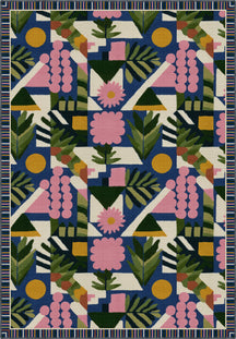 Colorful Bauhaus rug in midcentury style.