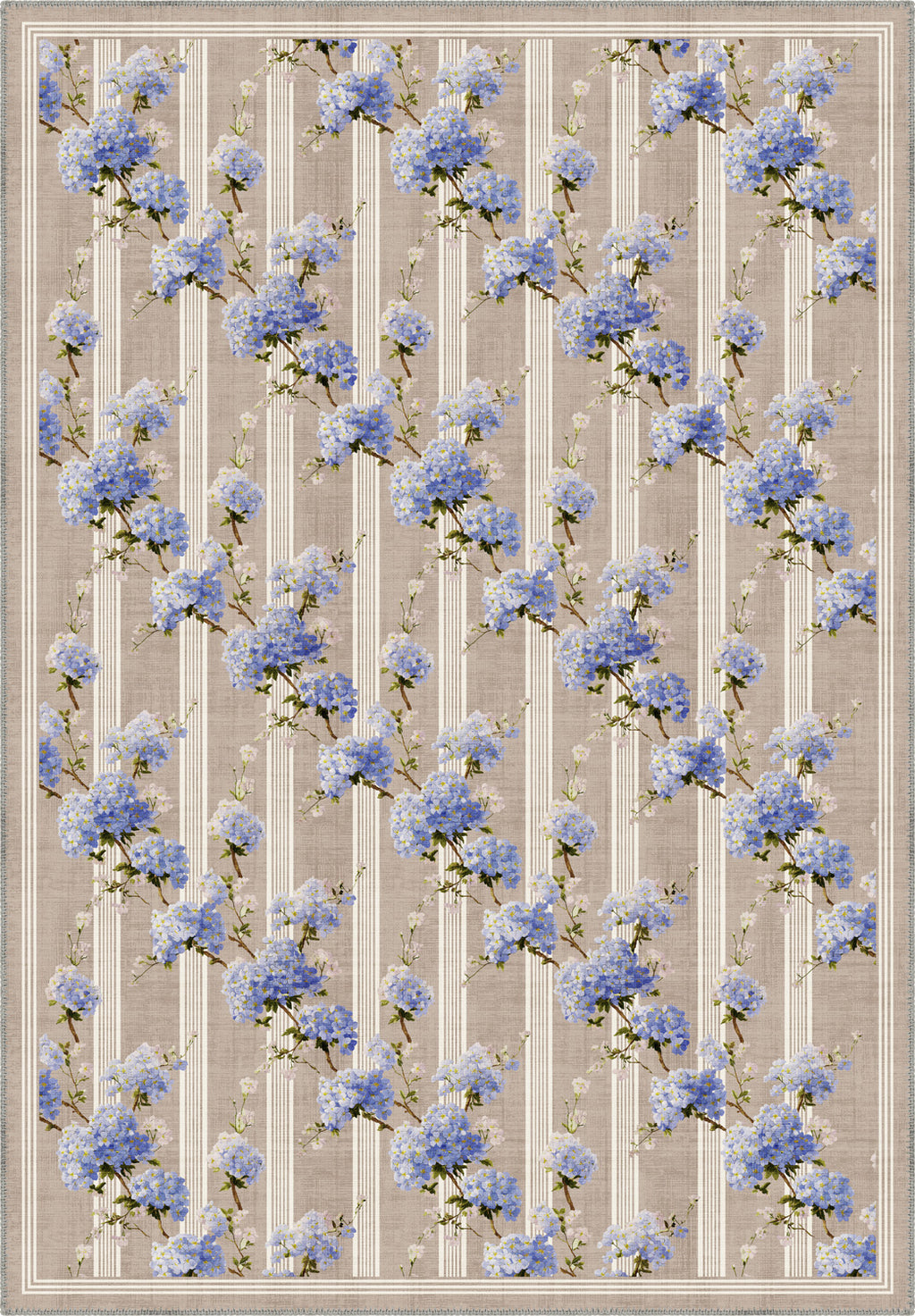 Romantic floral rug with hydrangeas.