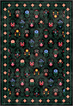 Kilim rug with floral patterns on a dark green and black background