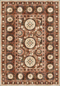 Bohemian terracotta rug with suzani motifs.