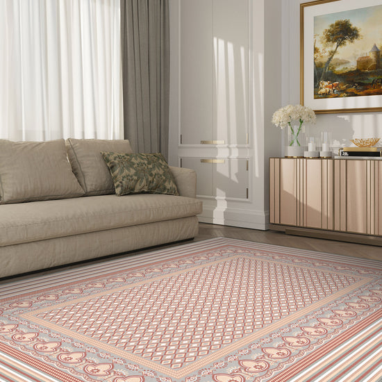 Eclectic pink rug for living room.