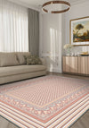 Eclectic pink rug for living room.