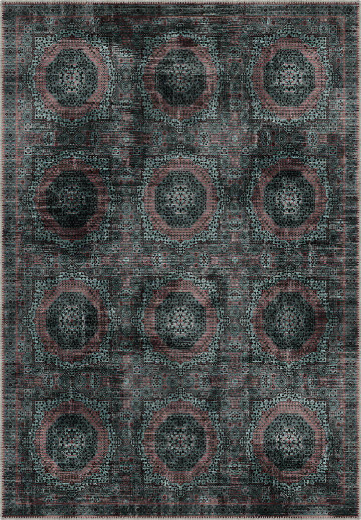 Deep teal Persian vintage rug for living room.
