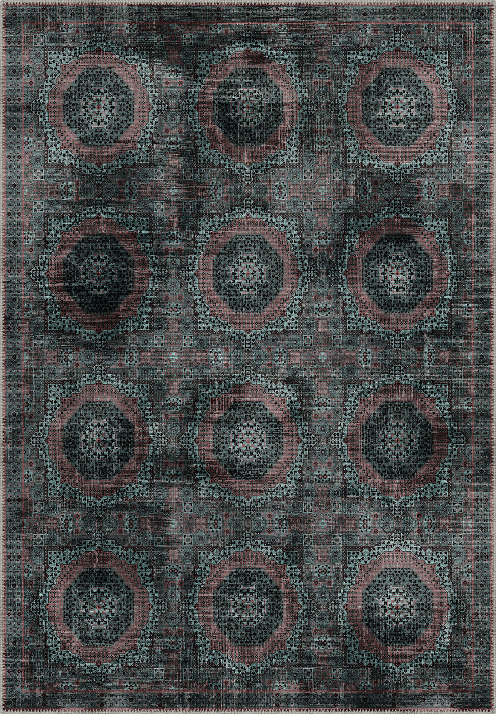 Deep teal Persian vintage rug for living room.