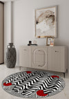 Black and white round rug for modern interiors.
