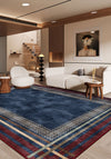 Modern navy rug for living room.