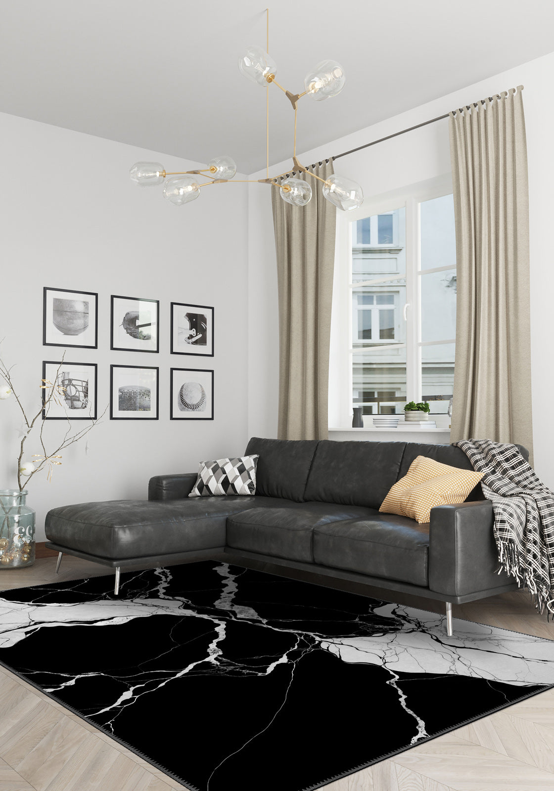 Black and white modern rug for living room.
