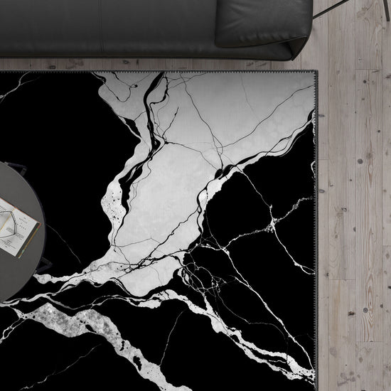 Black and white marble rug for living room.