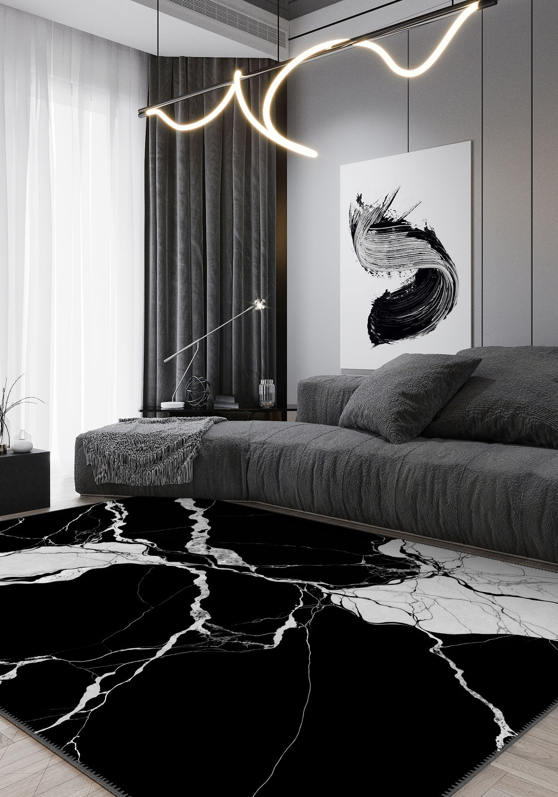 Black and White rug for living room.