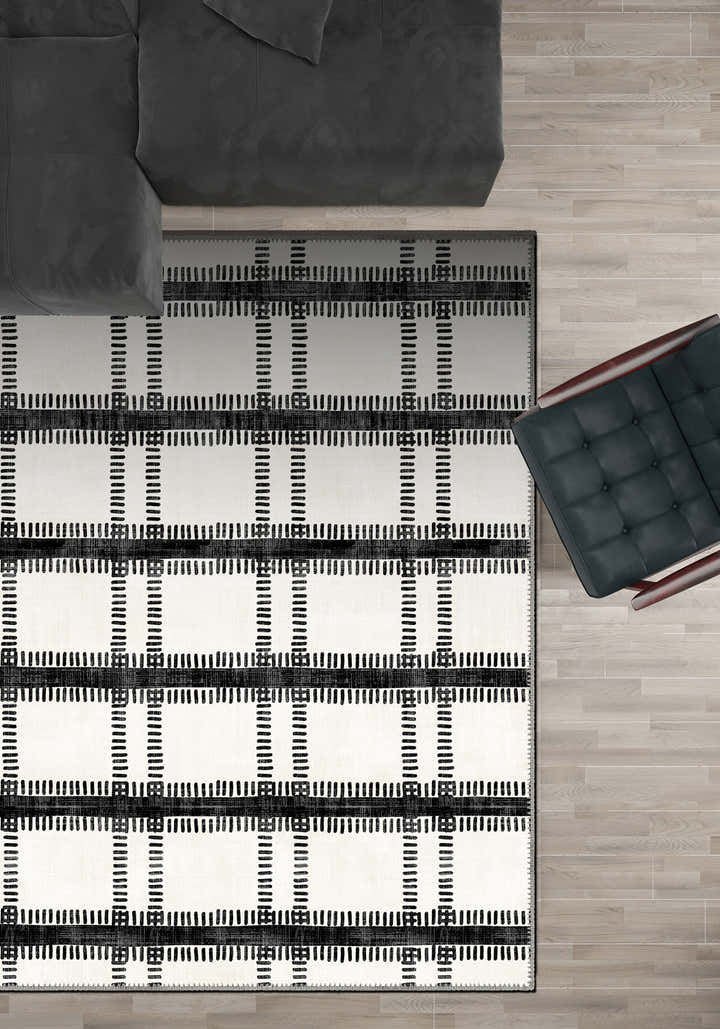 Black and white striped rug for living room.
