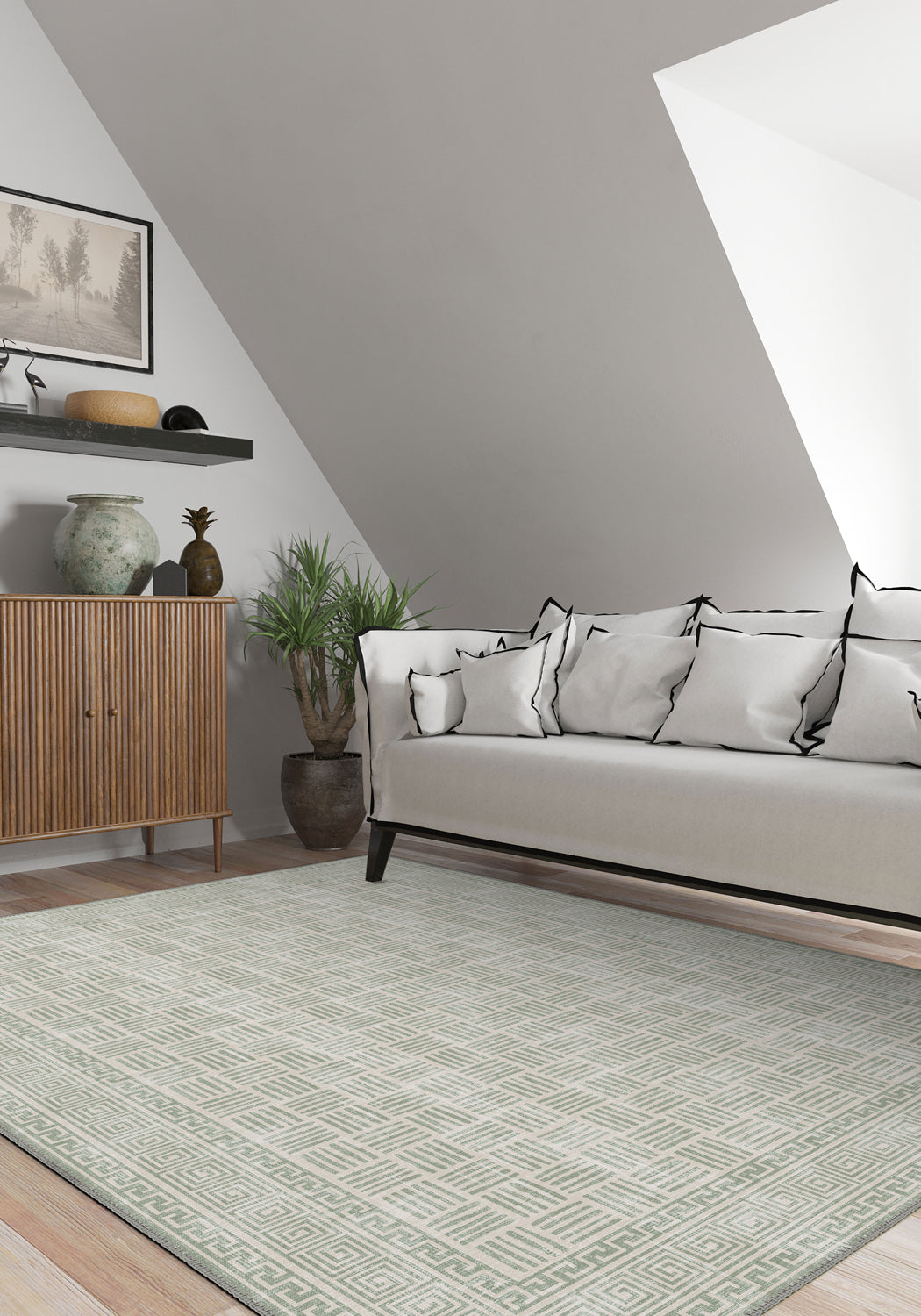 Vincent Geometric Soft Green Rug