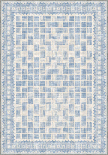 Geometric light blue rug for living room.