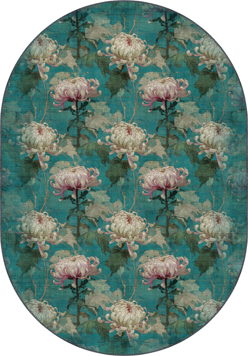Chryselle Teal Chrysanthemum Rug