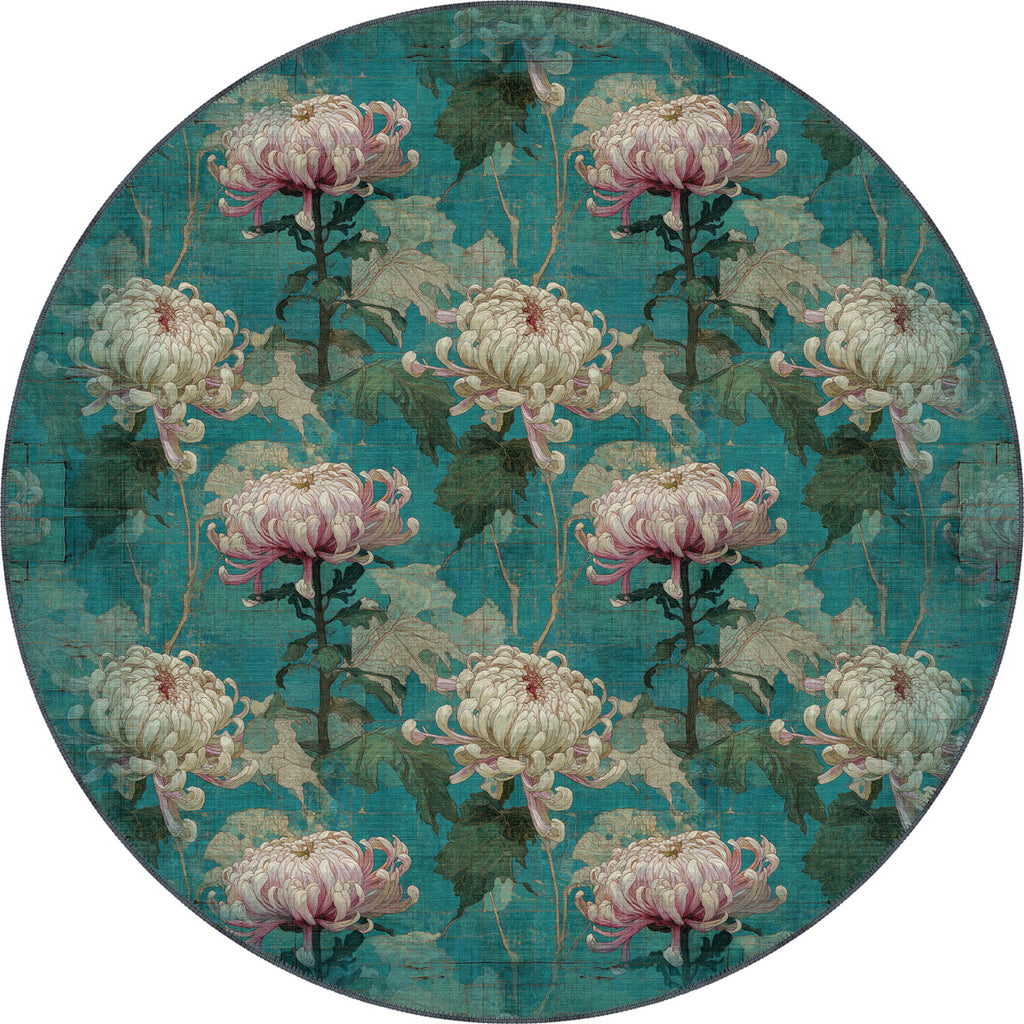 Chryselle Teal Chrysanthemum Rug