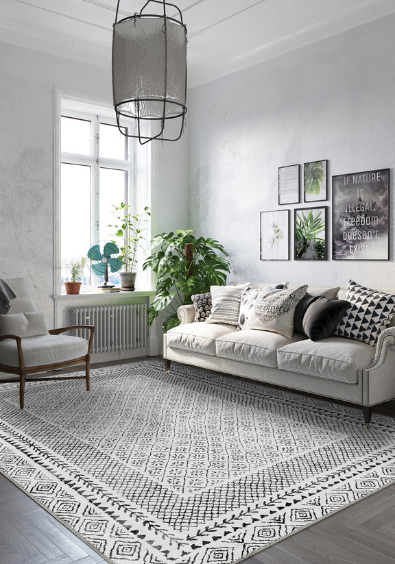 Calyra Grey Bordered Rug | Rugette Washable Grey Rug